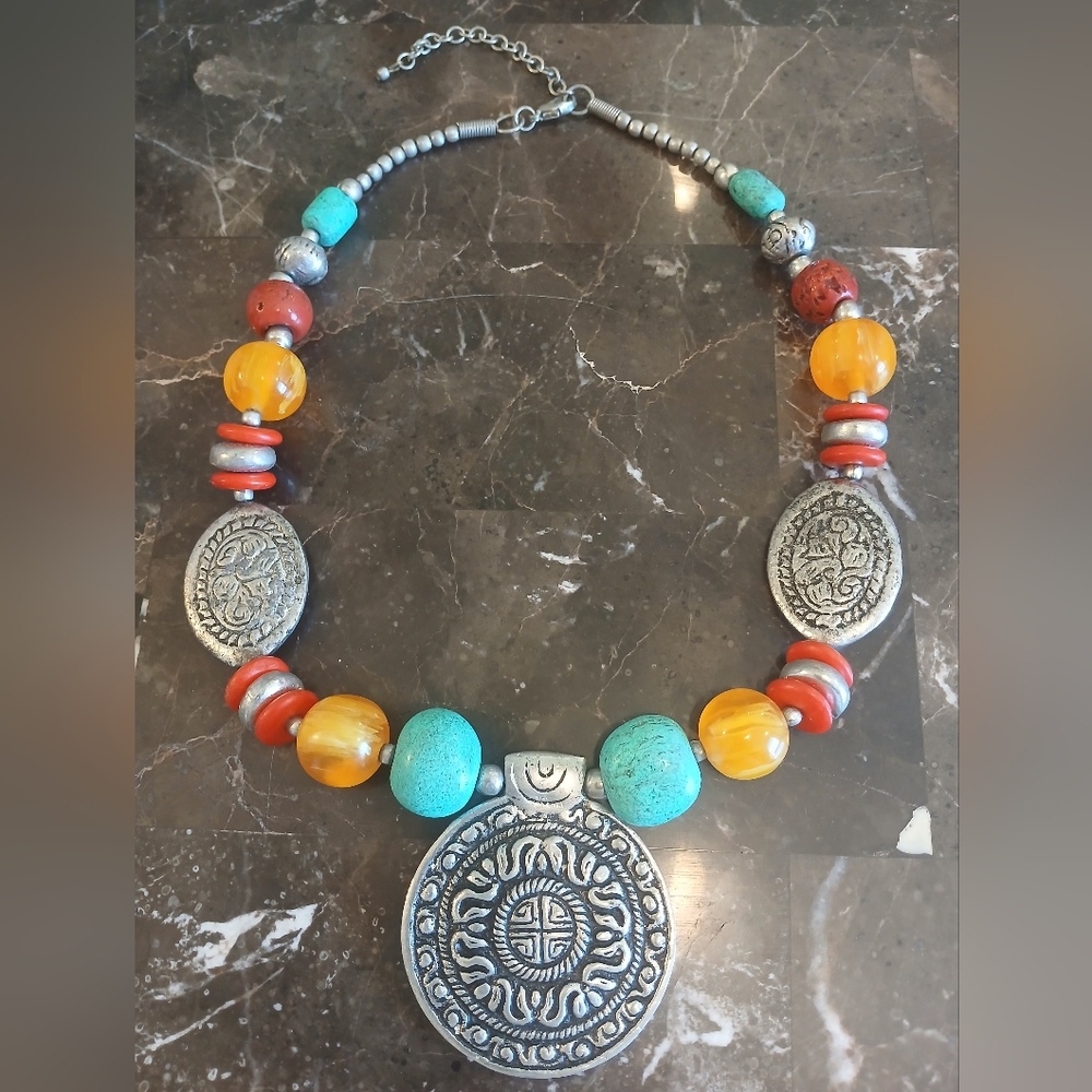 Artisan Silver And Turquoise Statement Necklace - image 8